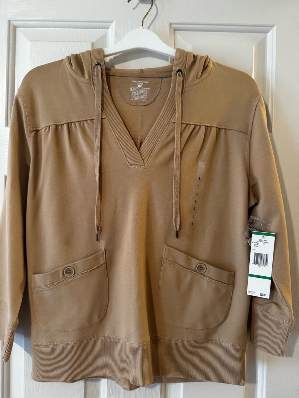 NWT! Jones New York SportTan Hooded Pullover Sweatshirt w/Pockets! 😄 Size Large